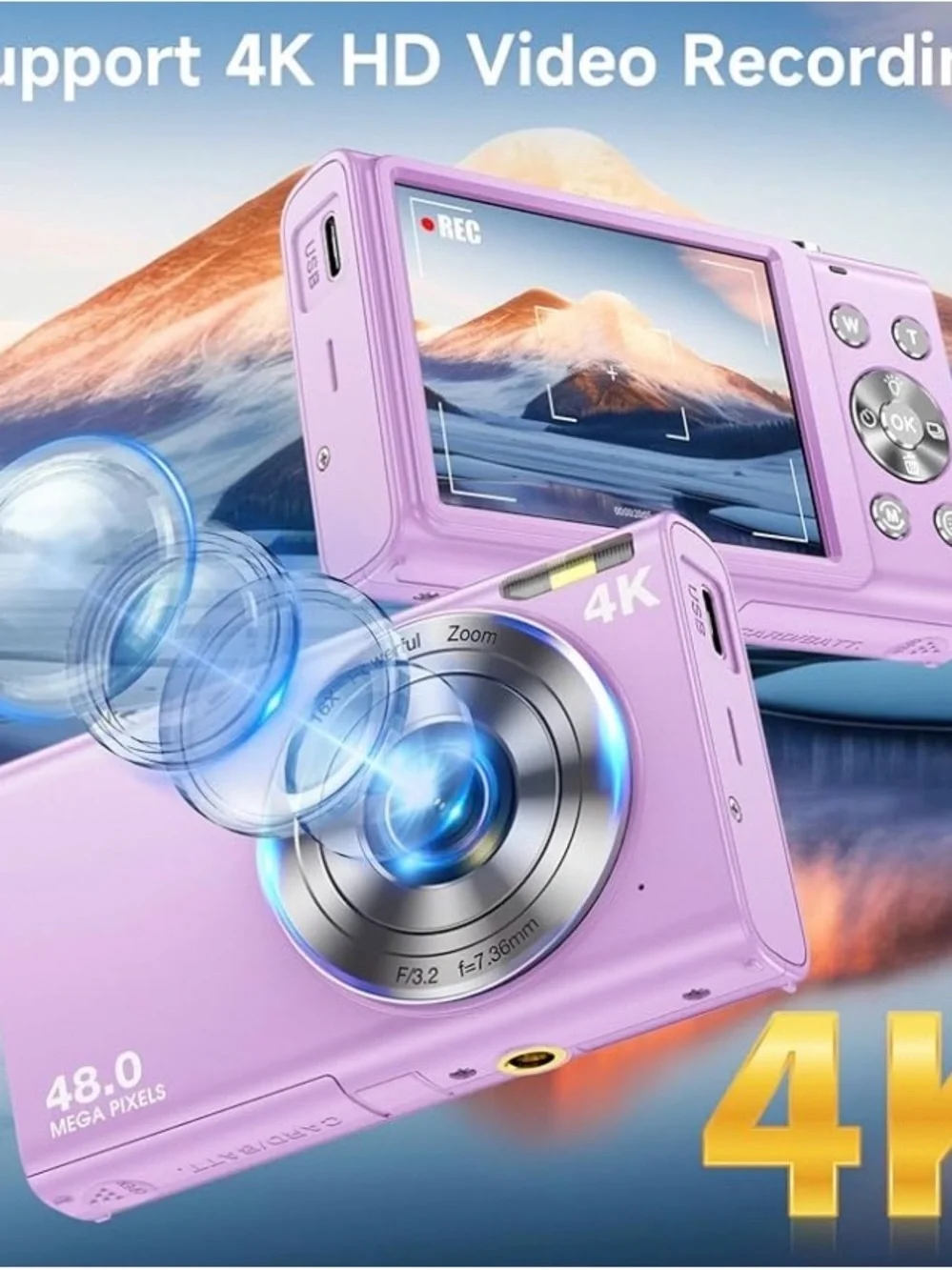 Compact 48mp Digital Camera - purple - anteam from amazon